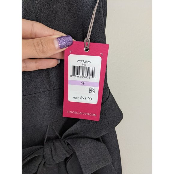 NWT Vince Camuto Tie Front Wide Leg Jumpsuit 6P V-Neck Black - Picture 6 of 10